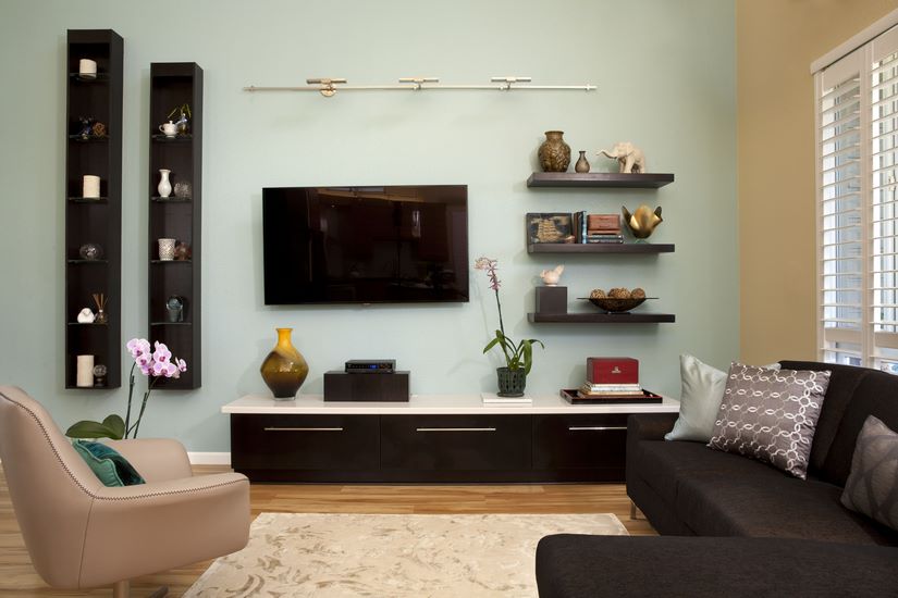 The addition of a home entertainment center topped off this contemporary home remodel.