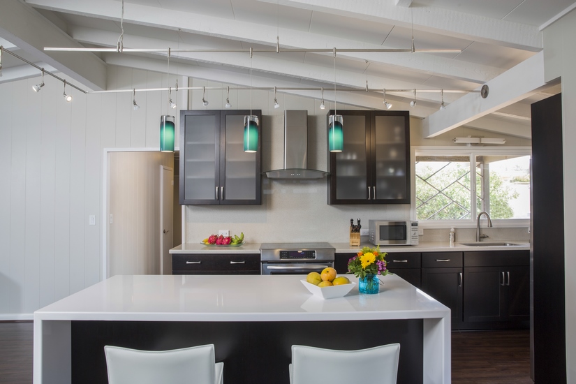 Small galley kitchenette transformed into full, open kitchen.