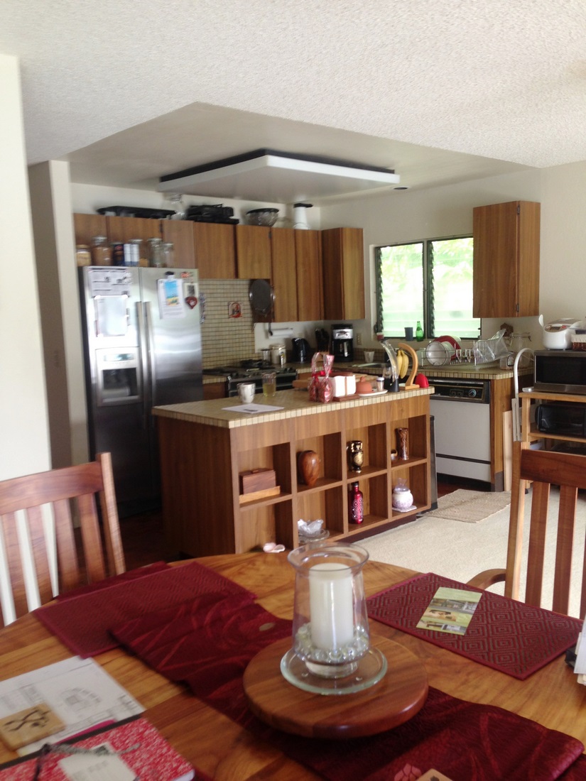 Before photo of the old kitchen island and position of kitchen.