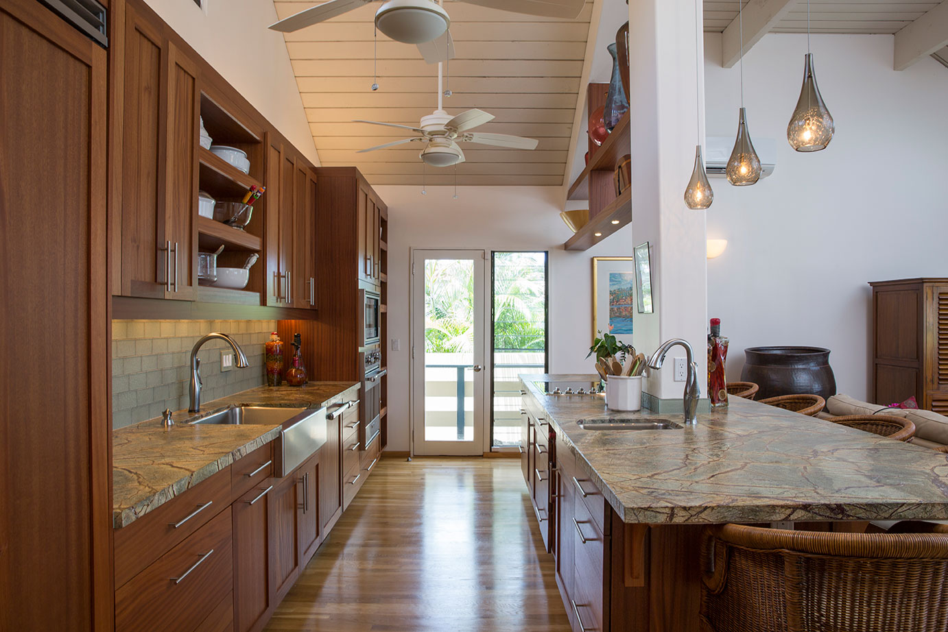 The rainforest granite perfectly complements the overall soft and welcome tones of the kitchen.